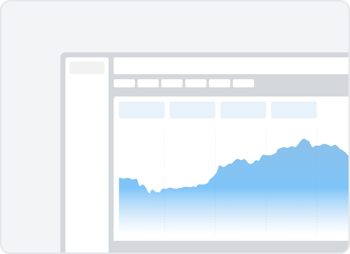 Analytics dashboard interface with rising performance graph illustration