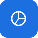 Pie chart analytics icon – blue circular app button with a white segmented chart symbol