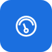 Speedometer performance icon in a blue rounded square button.