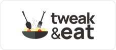 tweak & eat logo with a bowl of food illustration