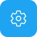 Settings gear icon on a blue rounded square background
