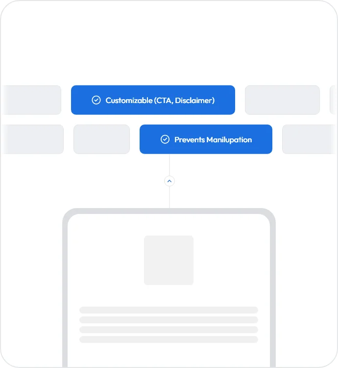 compliance interface showing customizable CTA, disclaimer, and manipulation prevention features