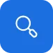 white magnifying glass search icon on blue background