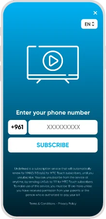 mobile subscription page with TV play icon and phone number input form