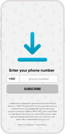 Mobile subscription theme showing phone number entry screen with download and subscribe interface